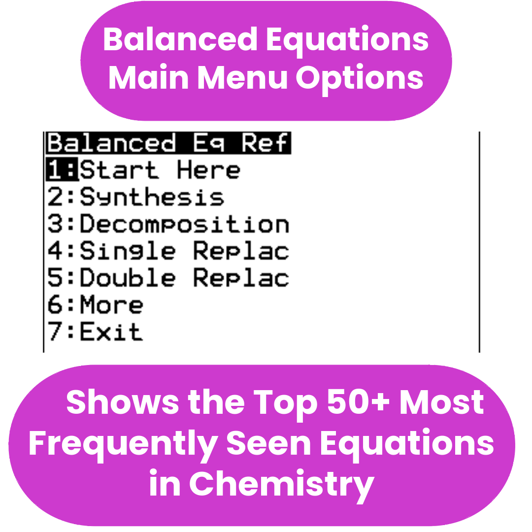 Balanced Equations Reference Program for TI-84 Plus CE