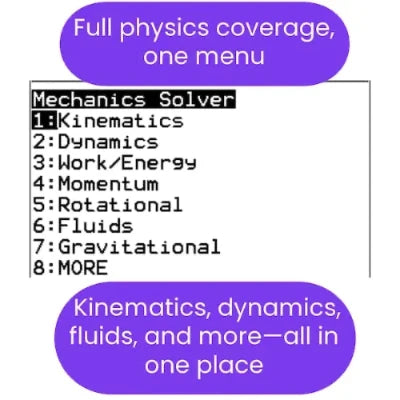PHYSICS Mechanics SOLVER TI84 Plus CE Calculator Programs