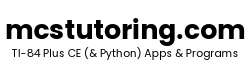 Logo of mcstutoring.com with text about TI-84 Plus CE & Python Apps & Programs