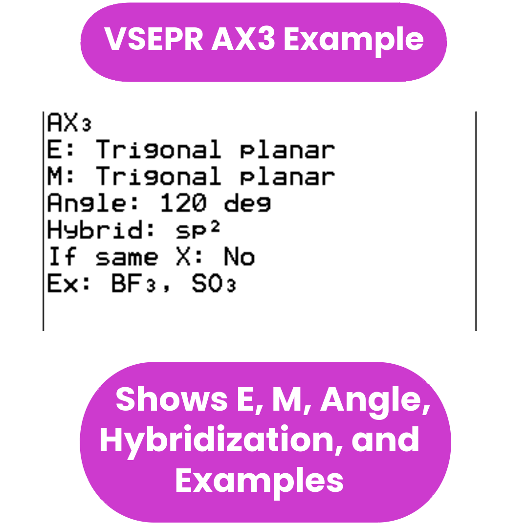VSEPR AX3 example with text on a white background