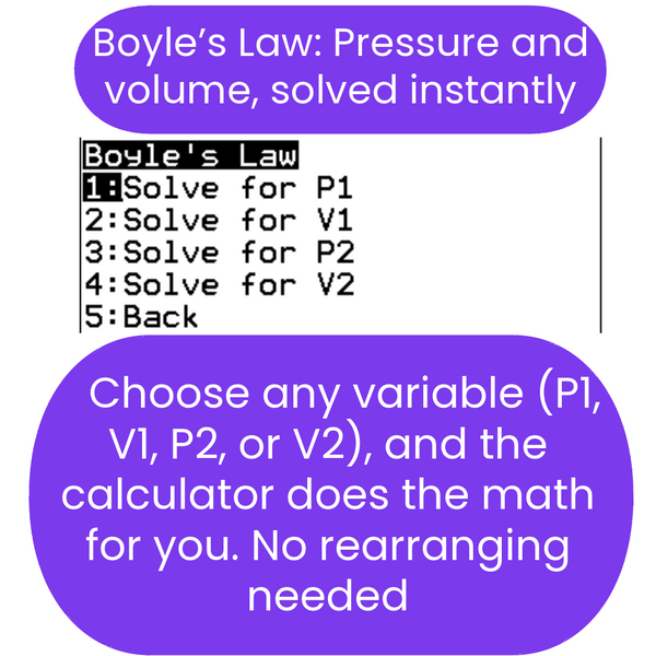 Boyle's Law menu on TI-84