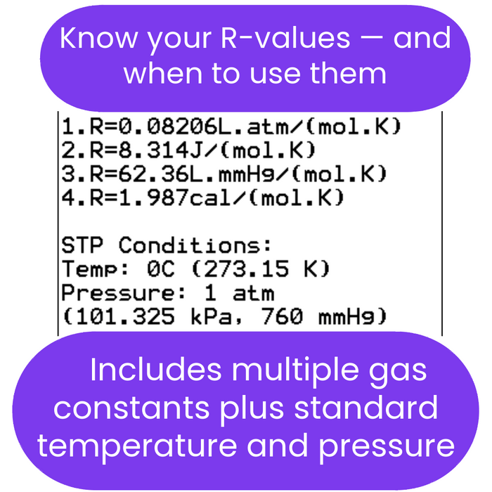 Gas Constant R reference screen on TI-84