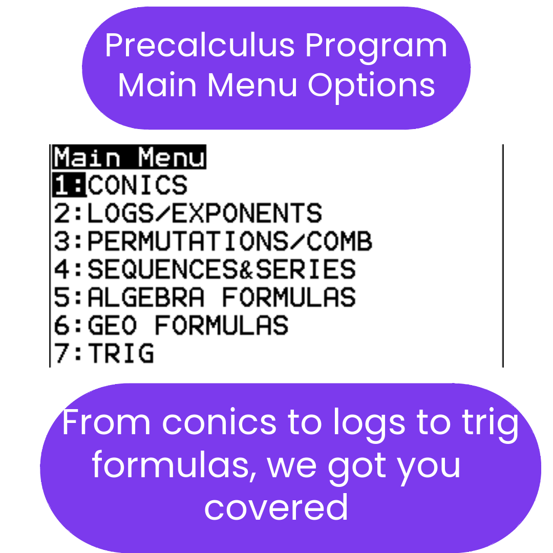 Precalculus Equations & Formulas TI84 Plus CE Program: PRECAL ...