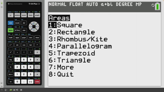 Area (2-dimensional figures) Solver TI-84 Calculator Program: AREA2D