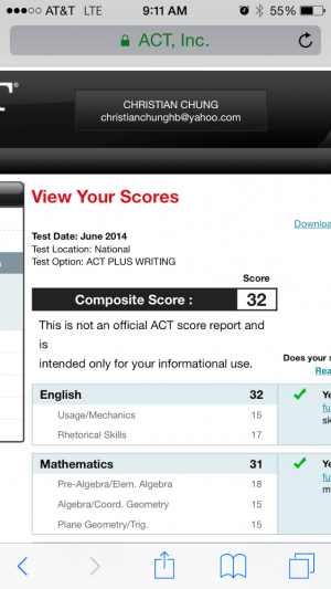 Online ACT Test Prep Score